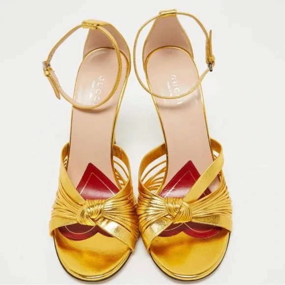 Gucci Women's Crawford Metallic Leather Sandals 38.5 - Picture 3 of 16